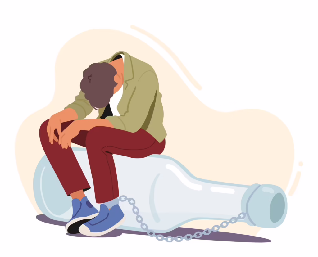 A cartoon of a man addicted to alcohol