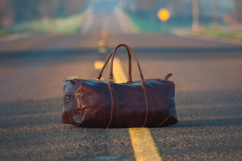 A packed bag for rehab sitting in the road