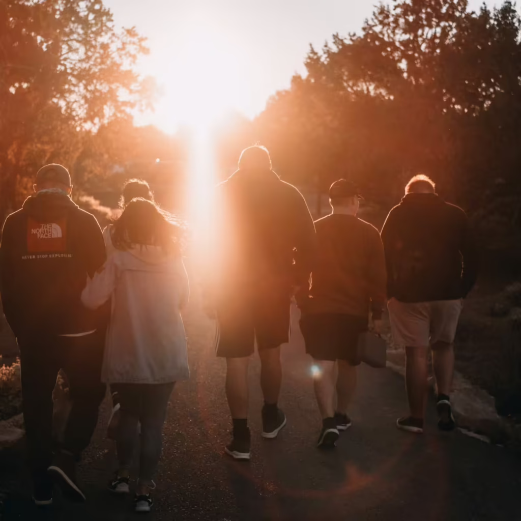 A group of people on a walk during heroin rehab